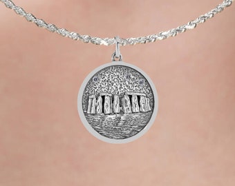 Personalised Stonehenge Necklace in Sterling Silver, Quirky Solstice Jewellery, Stonehenge Under the Stars,