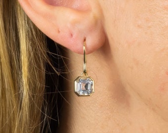 9ct Gold White Topaz Drop Earrings