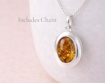 Personalised Sterling Silver Baltic Amber Gemstone Photo Locket Necklace