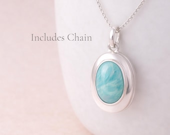 Personalised Sterling Silver Amazonite Gemstone Photo Locket Necklace