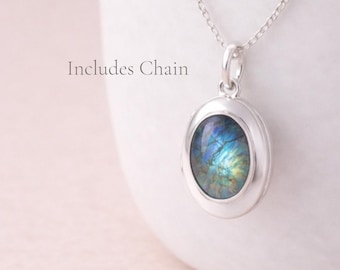 Personalised Sterling Silver Labradorite Gemstone Photo Locket Necklace