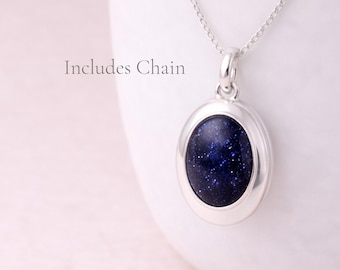 Personalised Sterling Silver Night Sky Goldstone Gemstone Photo Locket Necklace