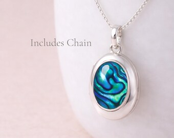 Personalised Sterling Silver Paua Shell Gemstone Photo Locket Necklace