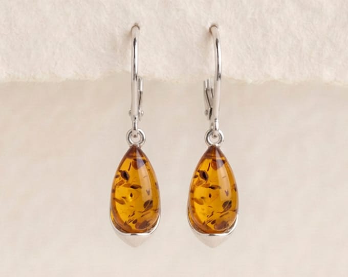 Featured listing image: Baltic Amber Teardrop Earrings in Sterling Silver