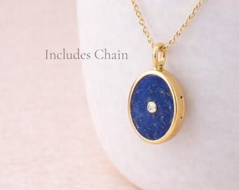 Personalised Gold Plated Sterling Silver Oval Lapis Photo Locket Necklace