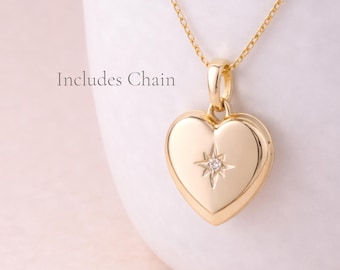 Personalised Gold Plated Sterling Silver North Star Heart Photo Locket Necklace
