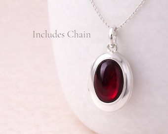 Personalised Sterling Silver Garnet Gemstone Photo Locket Necklace