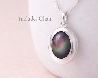 Personalised Sterling Silver Rainbow Obsidian Gemstone Photo Locket Necklace
