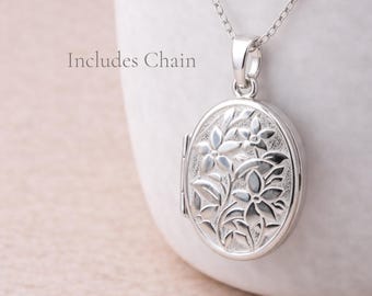 Personalised Sterling Silver Forget Me Not Flower Photo Locket Necklace