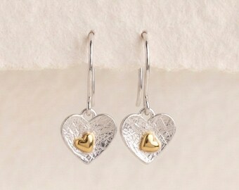 Personalised Double Heart Drop Earrings with Sterling Silver and Gold Plating