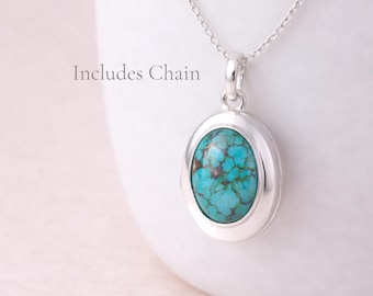 Personalised Sterling Silver Turquoise Gemstone Photo Locket Necklace