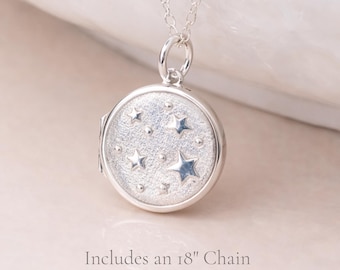 Personalised Sterling Silver Galaxy Star Photo Locket Necklace