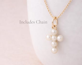 Personalised Tiny Gold Plated Sterling Silver Pearl Cross Necklace