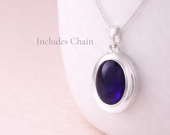 Personalised Sterling Silver Iolite Gemstone Photo Locket Necklace