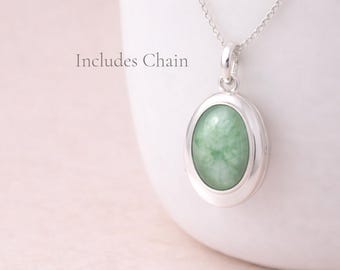 Personalised Sterling Silver Jadeite Gemstone Photo Locket Necklace