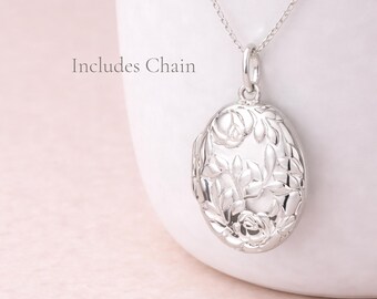 Personalised Sterling Silver Rosebush Photo Locket Necklace