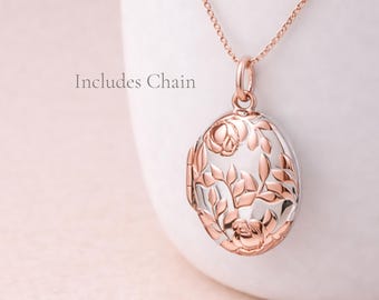 Personalised Rose Gold Plated Sterling Silver Queen Of Flowers Locket With Photos