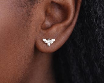 Sterling Silver Bee Stud Earrings – 10mm x 7mm