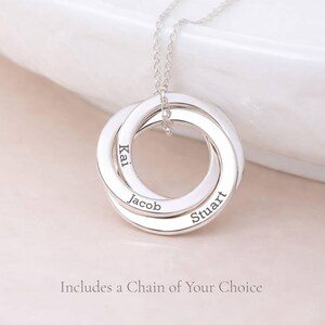 Personalised Sterling Silver Russian Interlinked Trinity Ring Pendant Necklace