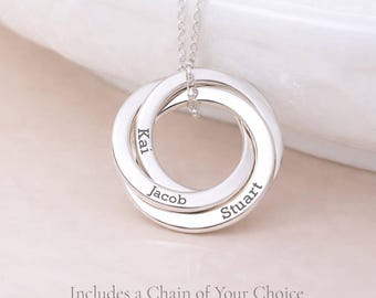 Personalised Sterling Silver Russian Interlinked Trinity Ring Pendant Necklace