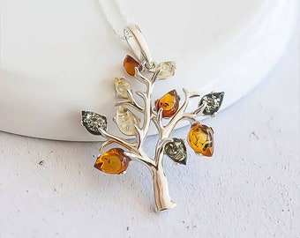 Amber Tree of Life Necklace in Sterling Silver, Silver Tree of Life Pendant, Nature Inspired, Genuine Baltic Amber, Tree-of-Life