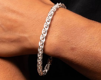 Mens Sterling Silver Heavy Wheat Chain Bracelet