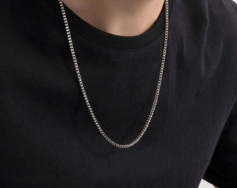 Mens Sterling Silver Medium Box Chain Necklace