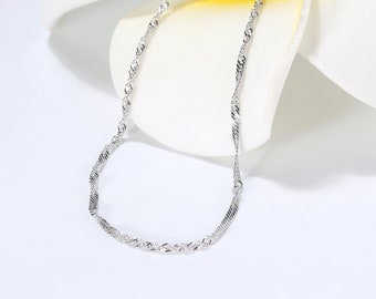 Sterling Silver Singapore Twisted Curb Chain Necklace