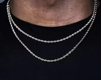 Mens Sterling Silver Medium Rope Chain Necklace