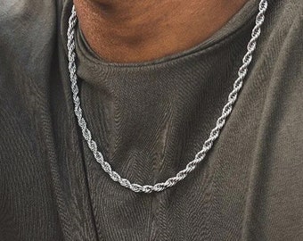 Mens Sterling Silver Heavy Rope Chain Necklace