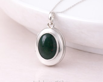 Personalised Sterling Silver Bloodstone Gemstone Photo Locket Necklace