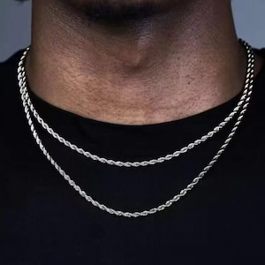 Mens Sterling Silver Medium Rope Chain Necklace