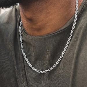 Mens Sterling Silver Heavy Rope Chain Necklace