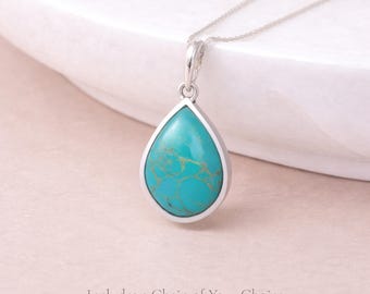 Personalised Sterling Silver Teardrop Turquoise Pendant Necklace