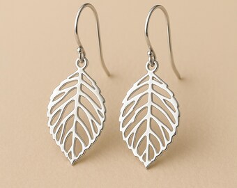 Sterling Silver Open Oak Leaf Drop Hook Earrings