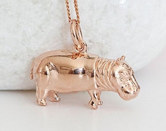 18ct Rose Gold Plated Hippo Necklace with Optional Personalisation