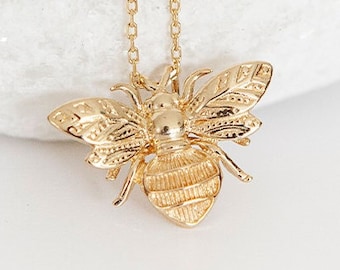 Personalised 9ct Gold Bee Necklace