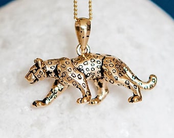 Leopard Necklace in 18ct Gold Plated Sterling Silver, Cute Fun and Quirky Big Cat Jewellery, Gold Leopard, Nature Inspired,