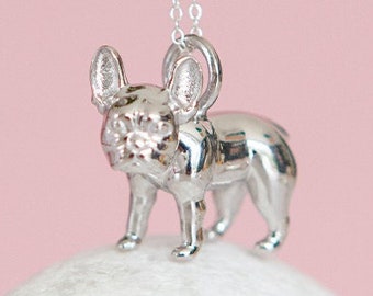 Sterling Silver French Bulldog Necklace with Optional Personalisation