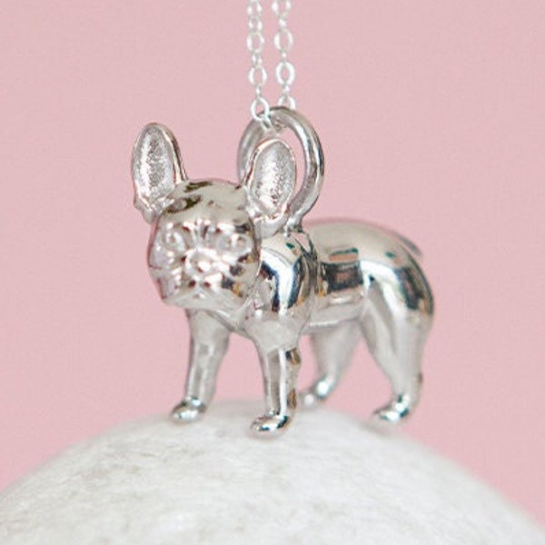 Sterling Silver French Bulldog Necklace with Optional Personalisation