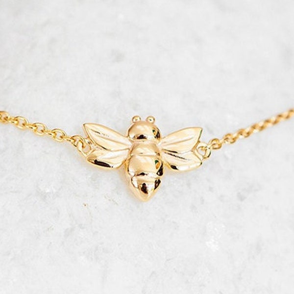 Baby Bee Slider Bracelet in 18ct Gold Plated Sterling Silver, Quirky and Fun, Bee Bracelet, Nature Inspired