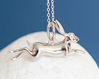 Cute Baby Hare Necklace in Sterling Silver, Dainty Animal Pendant, Baby Rabbit Jewellery, Bunny Gift