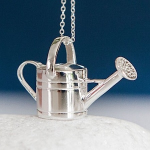Watering Can Necklace in Sterling Silver, Cute Fun and Quirky Gardening Jewellery, Silver Watering Can Necklace, Perfect Gift for Gardener image 1