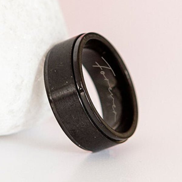 Personalised Stainless Steel Black Wide Spinner Ring