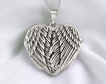 Personalised Angel Wing Locket in Sterling Silver, One Photo Locket, Engraved Silver Locket, Keepsake Memorial Jewellery Necklace