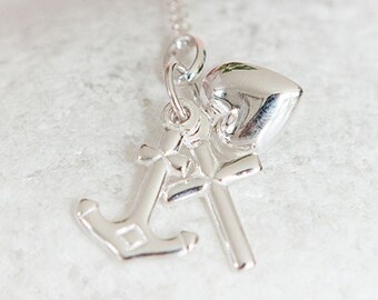 Faith, Hope and Charity Necklace in Sterling Silver, Silver Heart, Silver Cross, Silver Anchor, Inspirational Jewellery, Protection