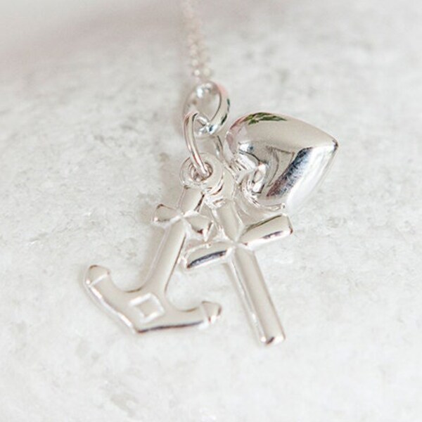 Faith, Hope and Charity Necklace in Sterling Silver, Silver Heart, Silver Cross, Silver Anchor, Inspirational Jewellery, Protection