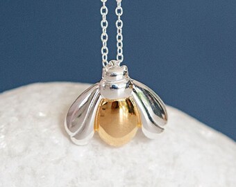 Tiny Bee Necklace in 18ct Gold Plated Sterling Silver, Cute Fun and Quirky Bee Jewellery, Dainty Bee, Nature Inspired,