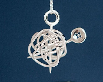 Sterling Silver Wool Ball Knitting Needle and Button Necklace with Optional Personalisation