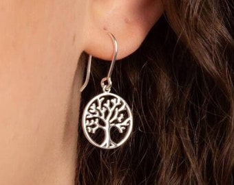 Tree of Life Dangle Earrings in Sterling Silver, Tree Drop Earrings, Family Earrings, Nature Inspired